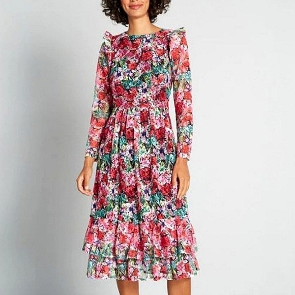 NWT Little Mistress London Alora Colorful Floral lace midi dress size 10 - Picture 7 of 14